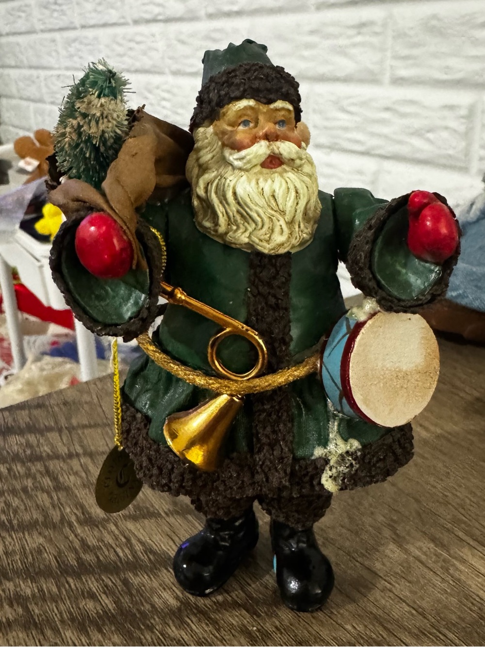 Vintage Clothtique Possible Dreams 5.5” Santa Christmas Figure Horn Drum Tree